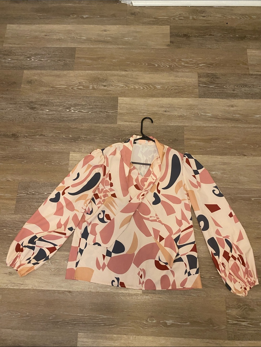 Abstract Wrap-Style Blouse in Pink Multi